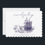 Seas and Greetings Nautical Minimal Christmas Card<br><div class="desc">Seas and Greetings Nautical Minimal Christmas Card - features a sketched sailboat on the sea. Modern script typography reads "seas and greeting" and is personalized with your family name and family members names with the year.</div>