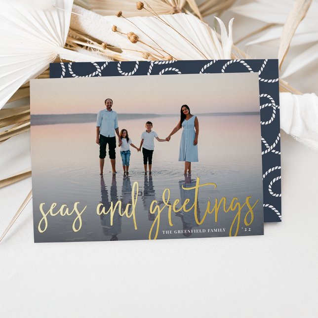 Seas and Greetings | Nautical Photo Foil Holiday Card (Creator Uploaded)
