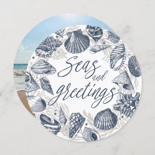 Seas and Greetings  Nautical Seashell Photo Card