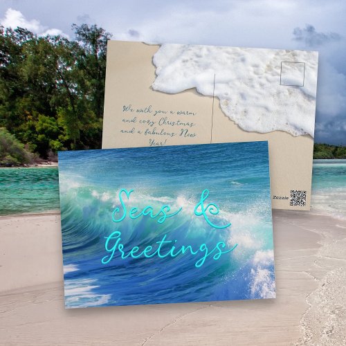 Seas and Greetings Ocean Waves Holiday Postcard