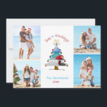 Seas and Greetings Photo Beach Christmas Holiday Card<br><div class="desc">Wish them Seasons Greetings this holiday season with this cute photo collage beach Christmas card with the greeting, "Seas & Greetings" in arched font featuring a white sandy beach, red beach umbrella, and seascape inside of a whimsical Christmas tree with your names, year, and 4 of your own photos on...</div>