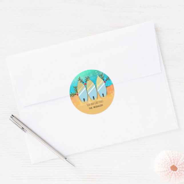 Seas and Greetings Reindeer Coastal Classic Round Sticker (Envelope)