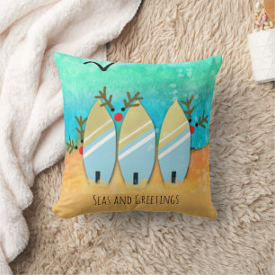 Seas and Greetings Reindeer Coastal Throw Pillow