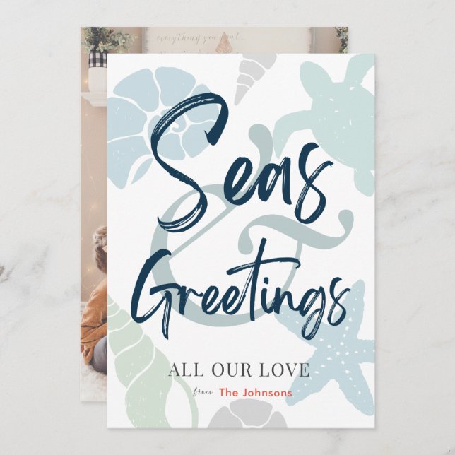 Seas and Greetings Seashell Holiday Photo Card (Front/Back)