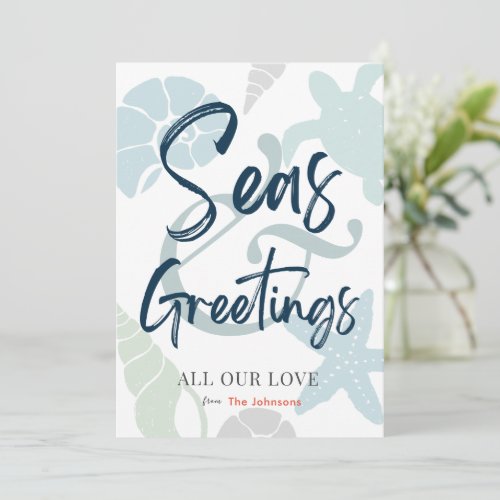 Seas and Greetings Seashell Holiday Photo Card