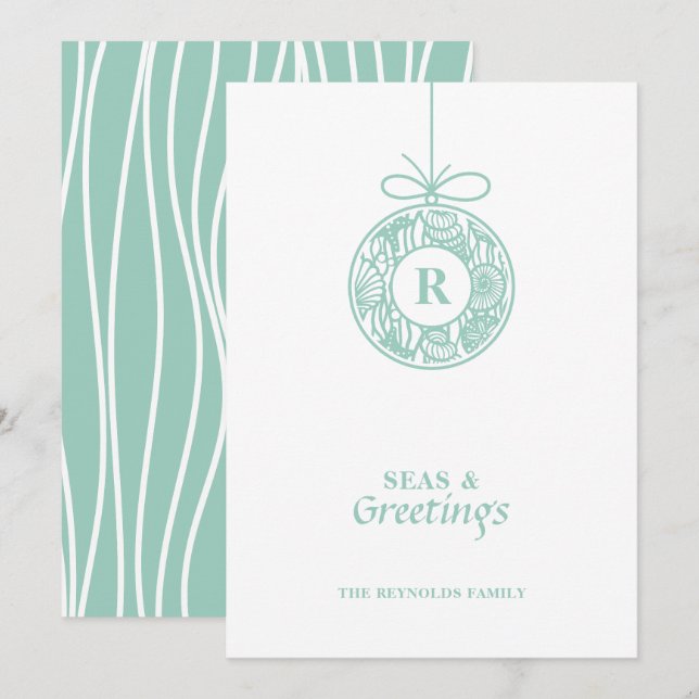 Seas and Greetings Seashell Ornament Holiday Card (Front/Back)