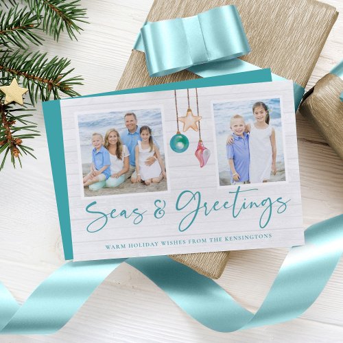 Seas and Greetings Seashell Ornament Holiday Photo