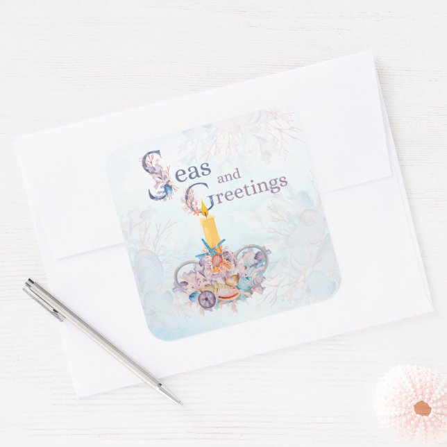 Seas and Greetings Seashells Square Sticker (Envelope)