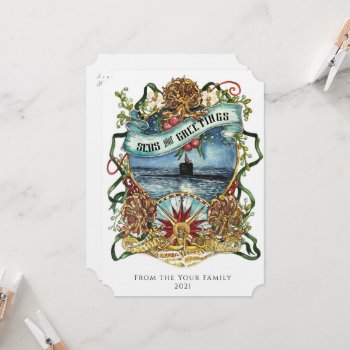 Seas And Greetings Submarine Christmas Card by TheSubmarinersBride at Zazzle