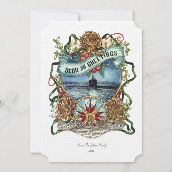 Seas And Greetings Submarine Christmas - Silver  I Invitation by TheSubmarinersBride at Zazzle