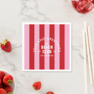 Seas And Greetings The Beach Club Pink Red Stripe Napkins