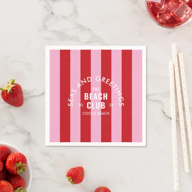 Seas And Greetings The Beach Club Pink Red Stripe Napkins (Insitu)