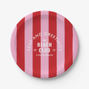 Seas And Greetings The Beach Club Pink Red Stripe Paper Plates