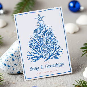 Seas & Greeting Ocean Coastal Beach Christmas Tree Letterpress Photo Cards
