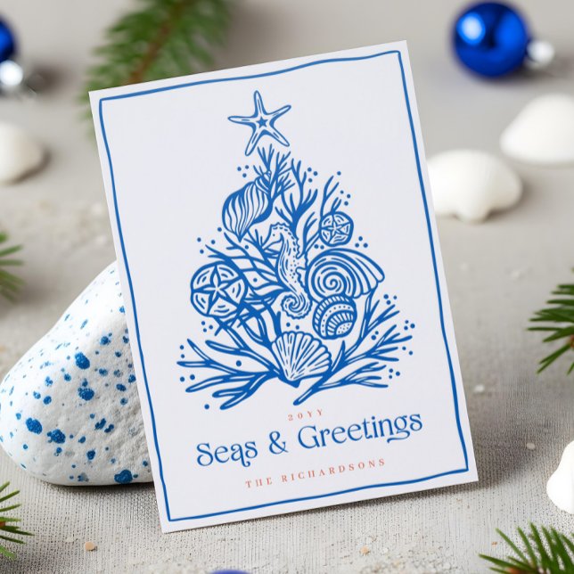 Seas & Greeting Ocean Coastal Beach Christmas Tree Letterpress Photo Cards (Seas & Greeting Ocean Coastal Beach Christmas Tree Letterpress Photo Cards)