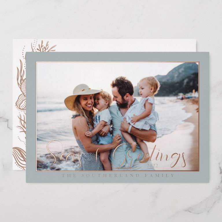 Seas &amp; Greeting Ocean Marine Life Photo Frame Foil Holiday Card