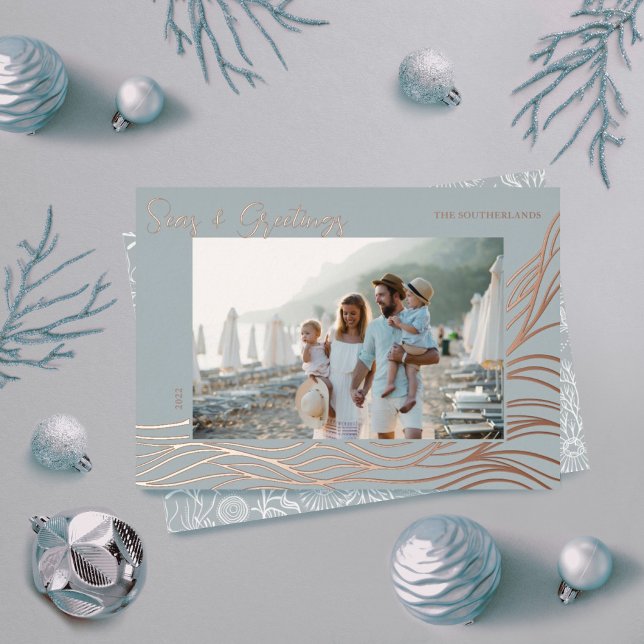 Seas & Greeting Ocean Marine Life Waves Photo Foil Holiday Card (Creator Uploaded)
