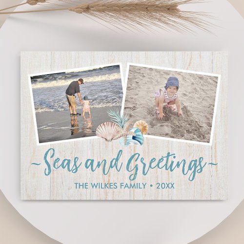 Seas  Greetings 5 Photo Beach Vacation Seashells Holiday Card