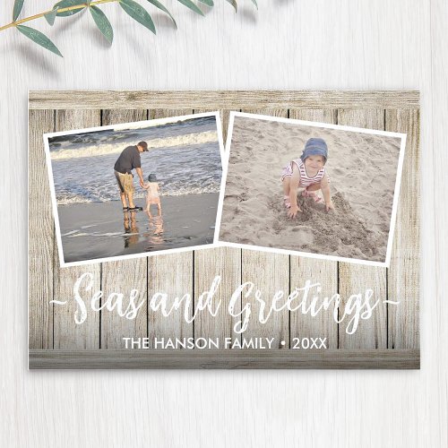 Seas  Greetings 5 Photo Beach Vacation Wood Holiday Card