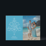 Seas & Greetings Beach Photo Christmas  Holiday Card<br><div class="desc">Seas & Greetings Beach Photo Christmas Card.   A decorate tree design with flourishes and waves with the text “Seas & Greetings.”  You can choose your own background color to complement your photo.  Personalize the template with the year and your signature line.</div>