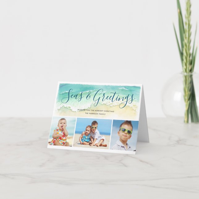 Seas & Greetings Beach Photo Holiday Folded Card (Front)