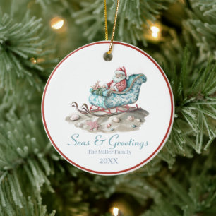 Seas & Greetings Chinoiserie Santa  Christmas  Ceramic Ornament