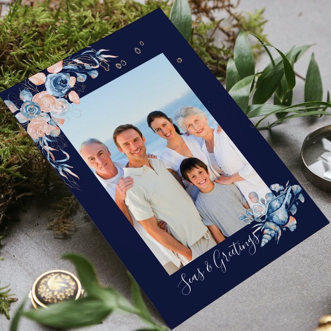 Seas & Greetings Christmas Nautical Chic Photo Postcard (Creator Uploaded)