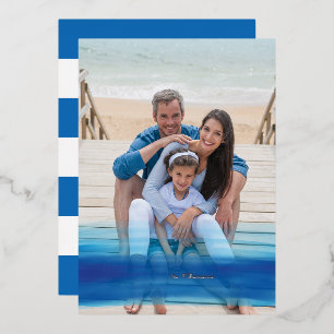 Seas & Greetings Coastal Blue Ocean Ombre Photo Foil Holiday Card