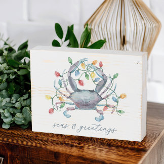 Seas & Greetings Coastal Christmas Crab Wooden Box Sign