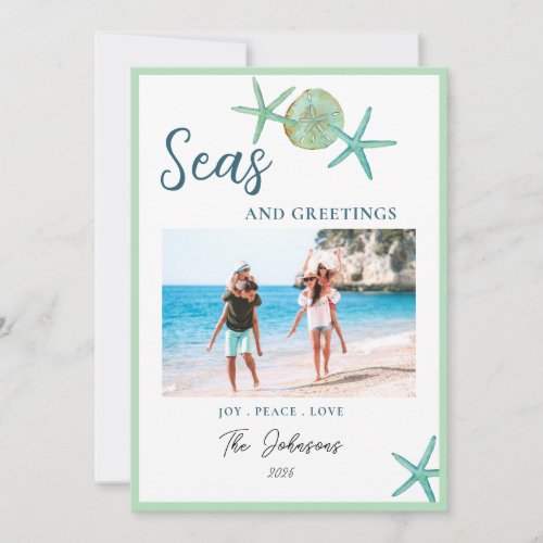 Seas  Greetings Coastal Christmas with photo  Holiday Card