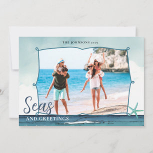 Seas & Greetings Coastal Christmas with photo Holiday Card