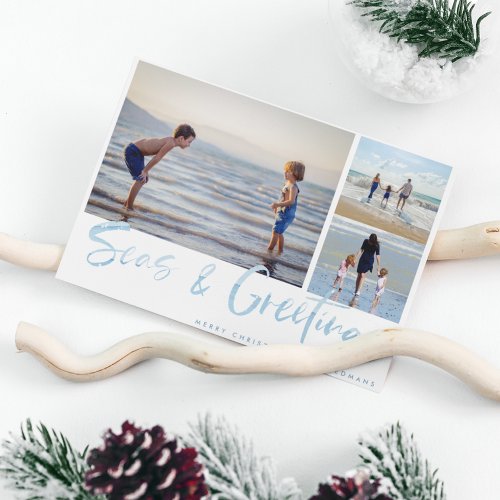 Seas  Greetings Coastal Family Holiday Card