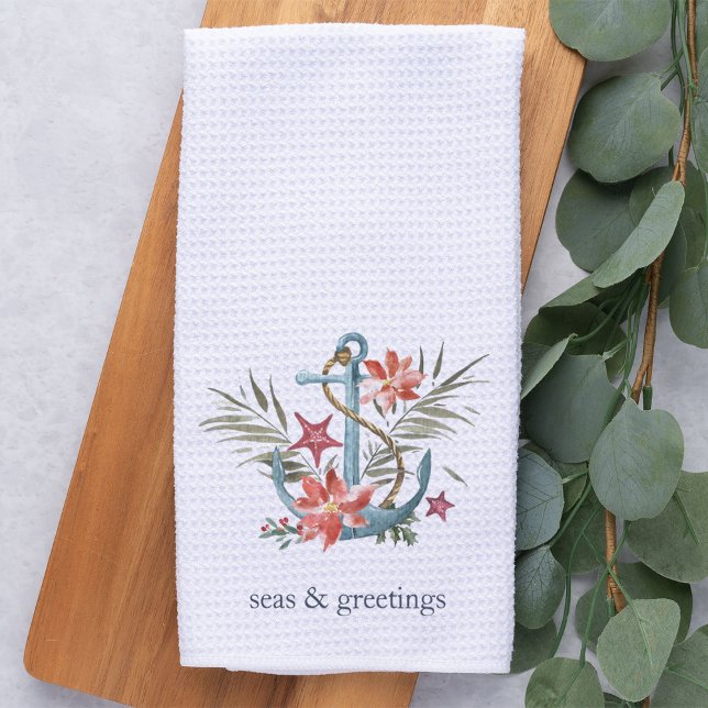 Seas & Greetings | Coastal Holiday Kitchen Towel (Creator Uploaded)