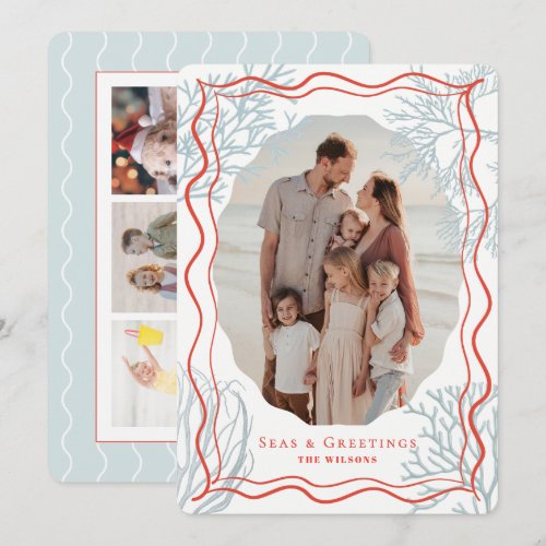 Seas & Greetings Coral 4 Photo Christmas Holiday Card