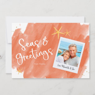 Seas & Greetings Coral & Gold Watercolor Holiday