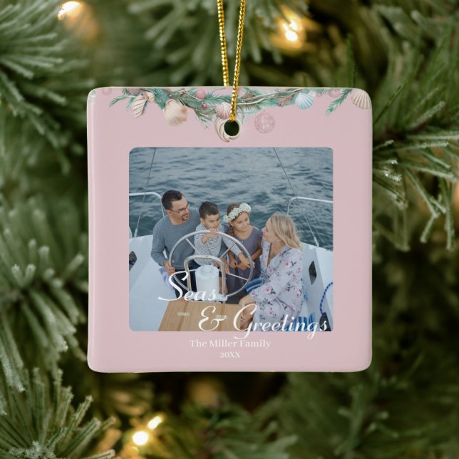 Seas & Greetings Dusty Pink Seashell 1-Photo Ceramic Ornament (Tree)