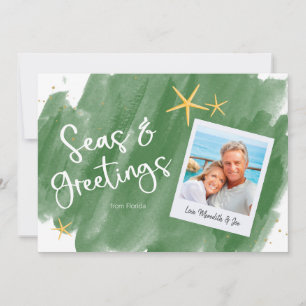 Seas & Greetings Green & Gold Watercolor Holiday