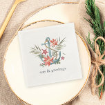 Seas & Greetings | Nautical Christmas Napkins<br><div class="desc">Festive holiday paper napkins for coastal dwellers,  beach or boat Christmas parties features the quote "seas and greetings" beneath a watercolor illustration of a ship's anchor adorned with poinsettia flowers,  red starfish and colorful Christmas greenery.</div>