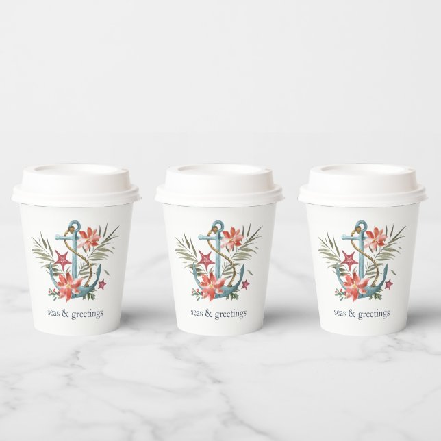 Seas & Greetings | Nautical Christmas Paper Cups (Multi)