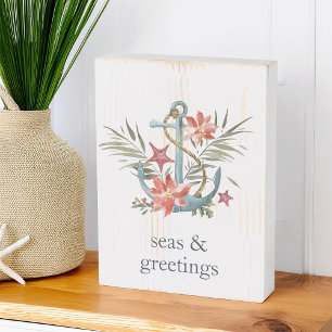 Seas & Greetings   Nautical Christmas Wooden Box Sign