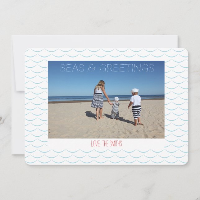 Seas Greetings Nautical Coastal Holiday Photo Card (Front)