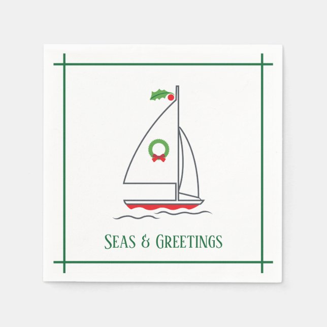 Seas & Greetings Nautical Holiday Napkin Green (Front)