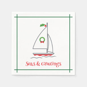 Seas & Greetings Nautical Holiday Napkin Red Green
