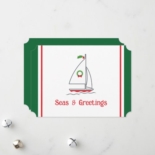 Seas  Greetings Nautical Pun Holiday Card White