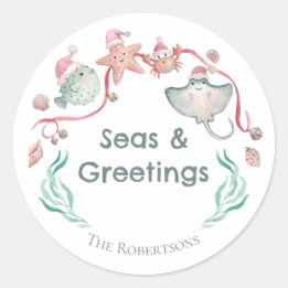 Seas & Greetings Ocean Animals Coastal Christmas Classic Round Sticker