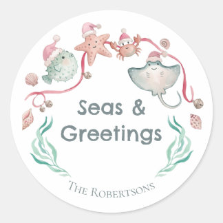 Seas & Greetings Ocean Animals Coastal Christmas Classic Round Sticker