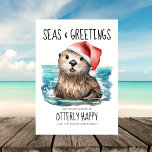 Seas & Greetings Otter Santa Coastal Christmas Holiday Card<br><div class="desc">Add a splash of whimsical fun to your season's greetings with this nautical Christmas card featuring a 'Seas & Greetings' caption and a watercolor sea otter Santa in the ocean saying 'may your holidays be otterly happy'. All of the text can be personalized and this cute card is perfect for...</div>