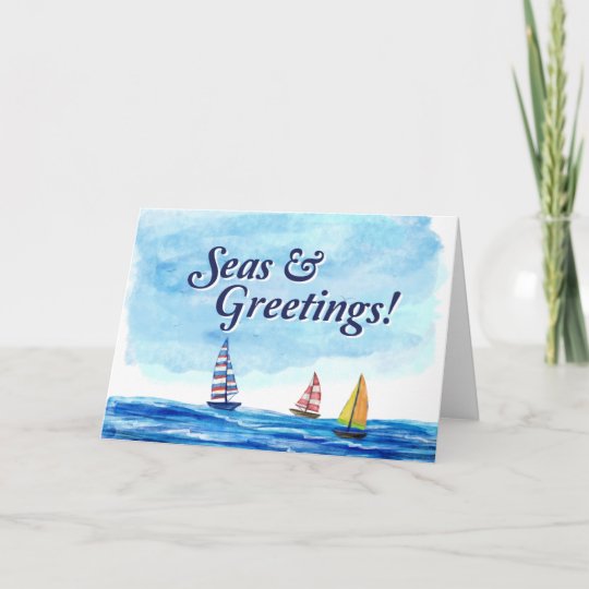 Seas & Greetings Sailing Holiday Card | Zazzle.com