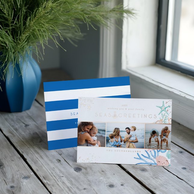 Seas & Greetings Seashell Christmas Tree Photo Foil Holiday Card (Seas & Greetings Seashell Christmas Tree Photo Foil Holiday Card)