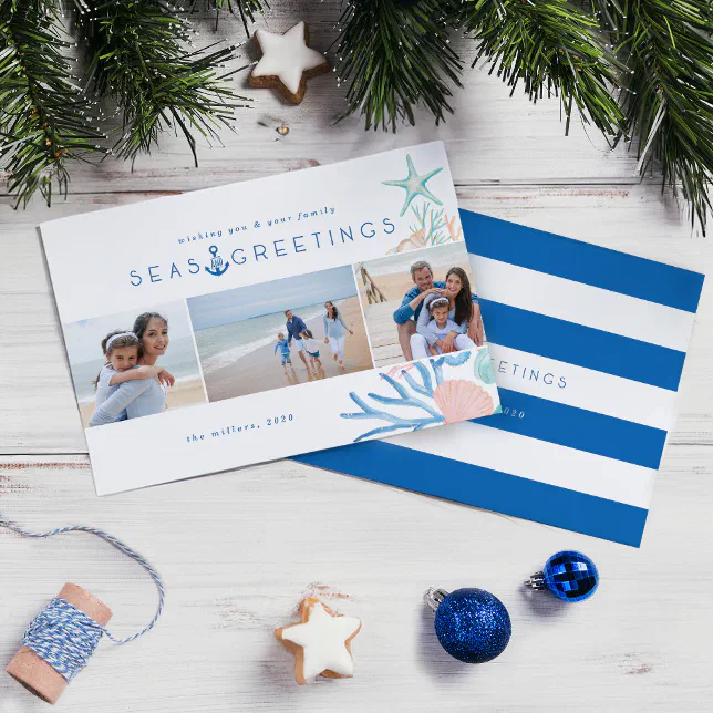 Seas & Greetings Seashell Christmas Tree Photo Holiday Card | Zazzle